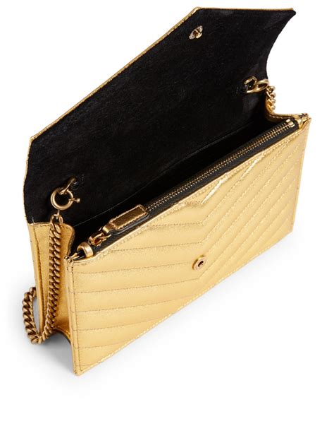 ysl metallic envelope leather chain wallet|ysl large wallet on chain.